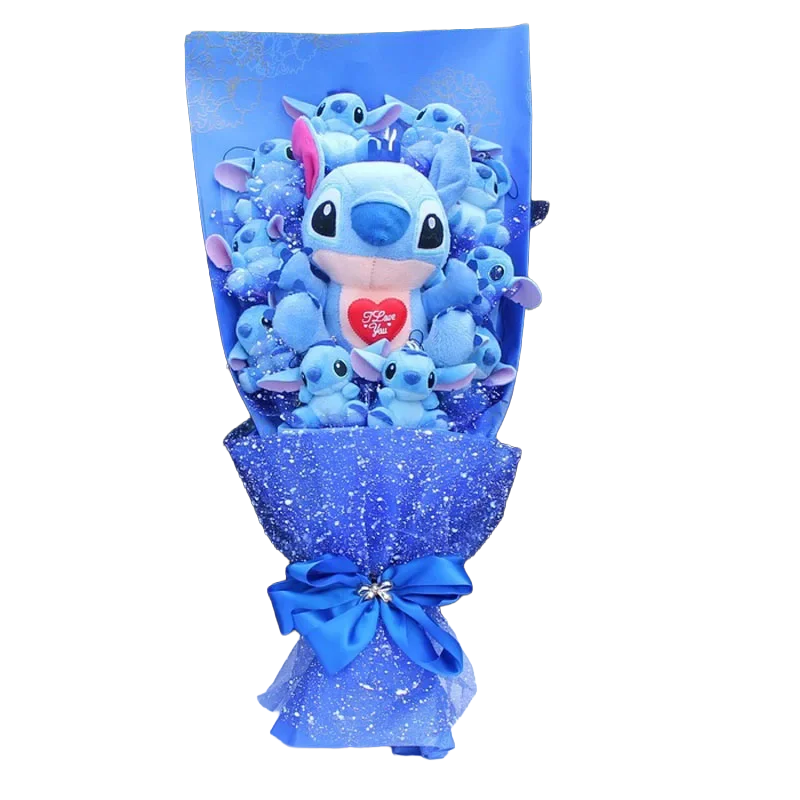 Bouquet de peluches Stitch avec motif I love you