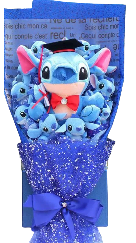 Bouquet de peluches Stitch avec motif I love you