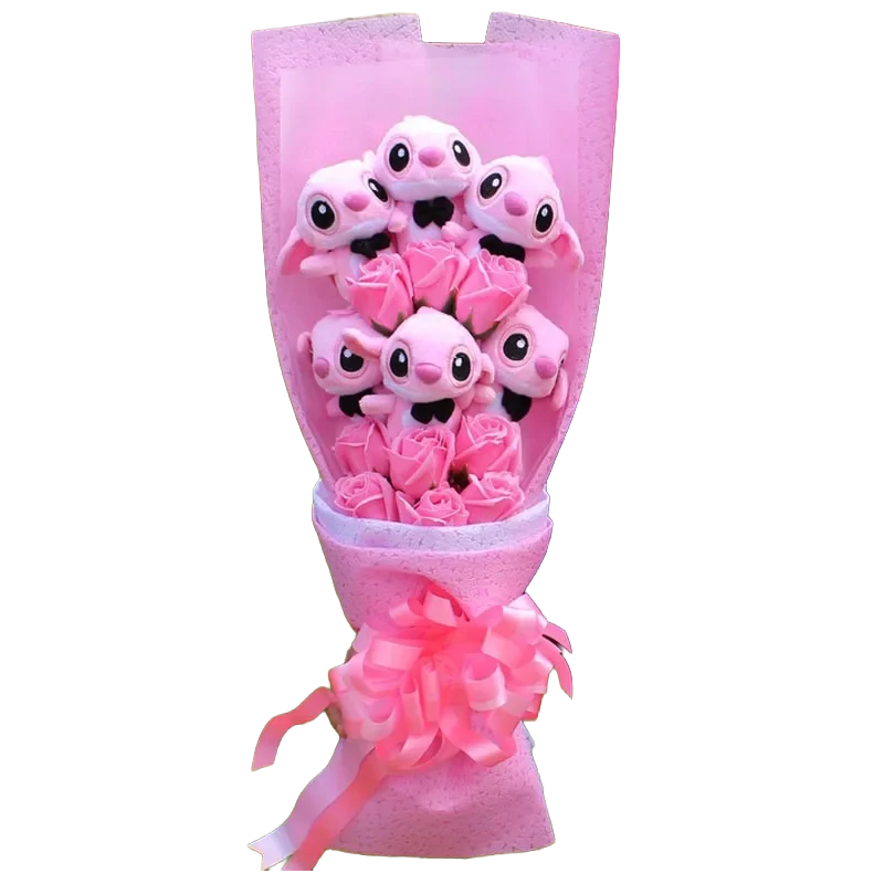 Bouquet de peluches Stitch avec motif I love you