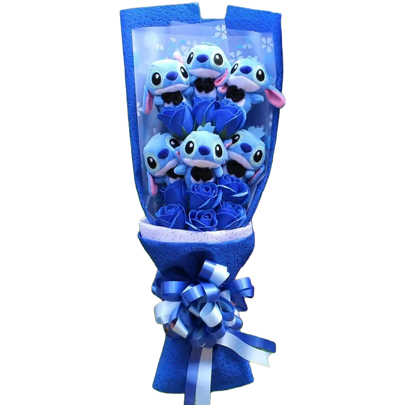 Bouquet de peluches Stitch avec motif I love you
